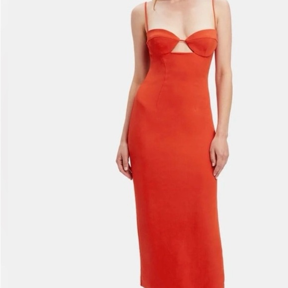 Bardot Red Orange Spaghetti Strap Slip Midi Dress - Picture 1 of 7